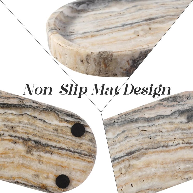 Koville 10"x5" Marble Vanity Tray for Bathroom Kitchen Countertop, Natural Marble Trays for Home Decor, Perfume Organizer Jewelry Dish, Stone Tray for Dresser, Decorative Candles Trays - Image 4